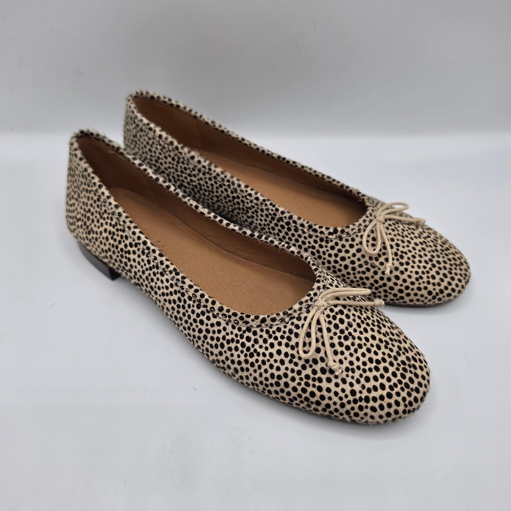 Madewell Animal Print Calf Hair Ballet Flats Tan Black Spotted Bow Size 7